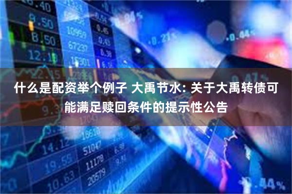 什么是配资举个例子 大禹节水: 关于大禹转债可能满足赎回条件的提示性公告
